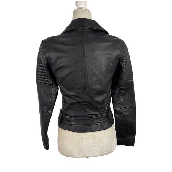Zara Black Quilted Genuine Sheep Leather Cropped Moto Biker Blogger Jacket XS - Picture 12 of 16